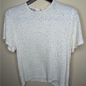 Vintage 80s Gloria Lance Women’s White Blouse Gold Sparkles Key Hole. Made In US